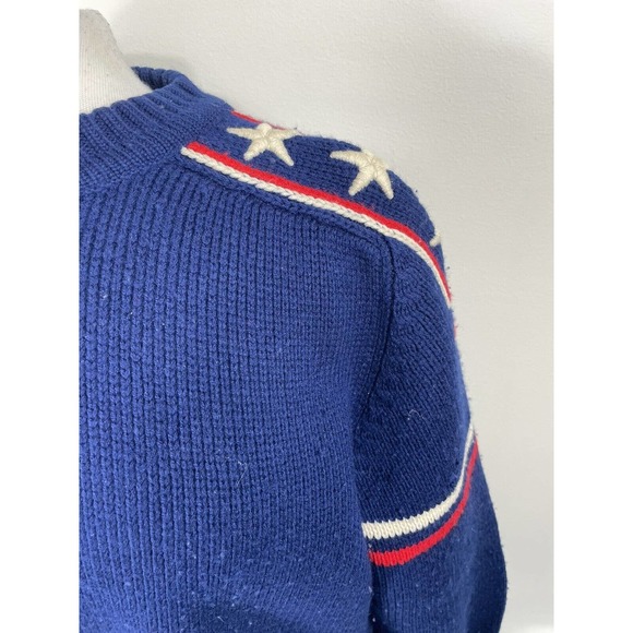 Made in Austria Blue Wool Star Pullover Sweater Large Hand Embroidered - Picture 2 of 6